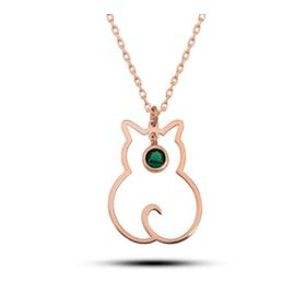 GMS Mayıs Ayı Doğum Taşı Kedi Gümüş Kadın Kolye