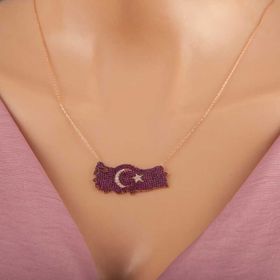 GMS Rose Ay Yıldız Türkiye Haritası Kadın Gümüş Kolye