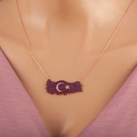 GMS Rose Ay Yıldız Türkiye Haritası Kadın Gümüş Kolye