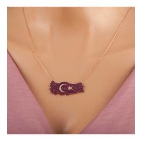 GMS Rose Ay Yıldız Türkiye Haritası Kadın Gümüş Kolye