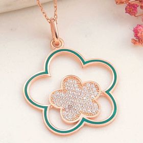 ​GMS Rose Çiçek Desenli Gümüş Kadın Kolye