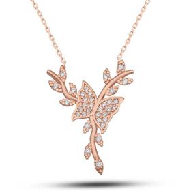 GMS Rose Daldaki Kelebek Kadın Gümüş Kolye