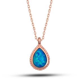 GMS Rose Damla Mavi Opal Taşlı Kadın Gümüş Kolye