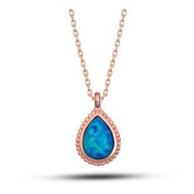 GMS Rose Damla Mavi Opal Taşlı Kadın Gümüş Kolye