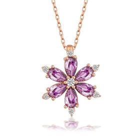 GMS Rose Mor Lotus Çiçeği Kadın Gümüş Kolye