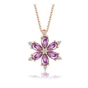 GMS Rose Mor Lotus Çiçeği Kadın Gümüş Kolye