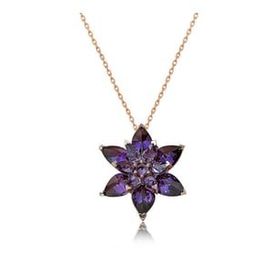 GMS Rose Mor Lotus Çiçeği Kadın Gümüş Kolye