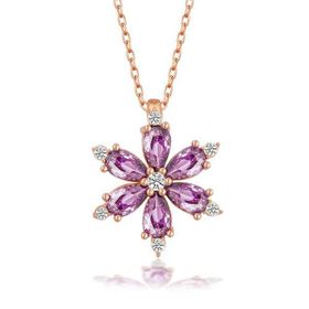 GMS Rose Mor Lotus Çiçeği Kadın Gümüş Kolye