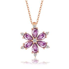 GMS Rose Mor Lotus Çiçeği Kadın Gümüş Kolye