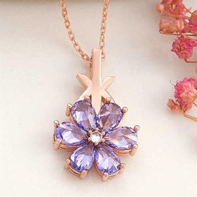 GMS Rose Mor Sevgi Çiçeği Kadın Gümüş Kolye