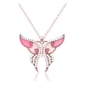 GMS Rose Pembe Kelebek Kadın Gümüş Kolye