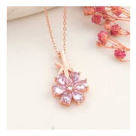 GMS Rose Pembe Sevgi Çiçeği Kadın Gümüş Kolye