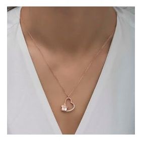 GMS Rose Renkli Taşlı Çiçekli Kalp Kadın Gümüş Kolye