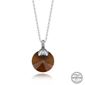 GMS Swarovski Crystal Kahverengi Taşlı Kadın Gümüş Kolye