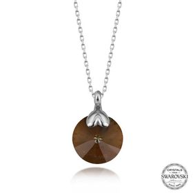 GMS Swarovski Crystal Kahverengi Taşlı Kadın Gümüş Kolye