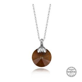 GMS Swarovski Crystal Kahverengi Taşlı Kadın Gümüş Kolye