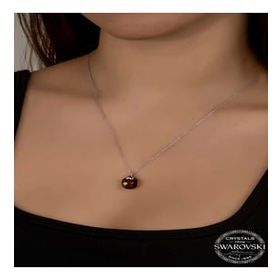 GMS Swarovski Crystal Kahverengi Taşlı Kadın Gümüş Kolye