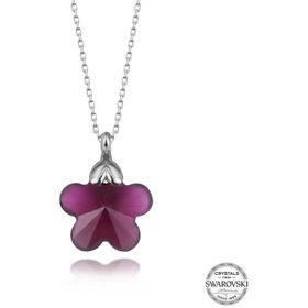 GMS Swarovski Crystal Taşlı Fuşya Papatya Kadın Gümüş Kolye