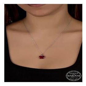 GMS Swarovski Crystal Taşlı Fuşya Papatya Kadın Gümüş Kolye
