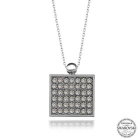 GMS Swarovski Crystal Taşlı Kare Kadın Gümüş Kolye