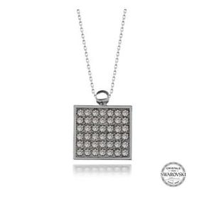 GMS Swarovski Crystal Taşlı Kare Kadın Gümüş Kolye
