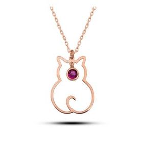 GMS Temmuz Ayı Doğum Taşı Kedi Kadın Gümüş Kolye