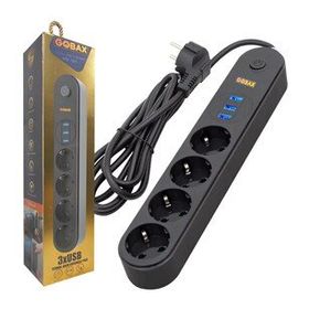 Gobax MG-101 Priz Akım Korumalı 4'lü Priz Açma Kapama Anahtarlı 3 USB Çıkışlı Akıllı Uzatma Kablosu