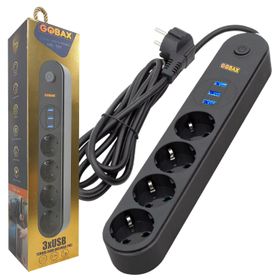 Gobax MG-101 Priz Akım Korumalı 4'lü Priz Açma Kapama Anahtarlı 3 USB Çıkışlı Akıllı Uzatma Kablosu