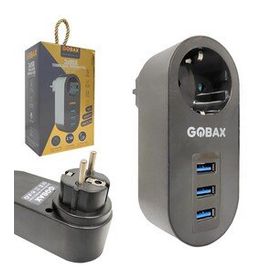 Gobax MG-102 2500W 10A 3XUSB 2.1A Siyah Akım Korumalı Tekli Priz