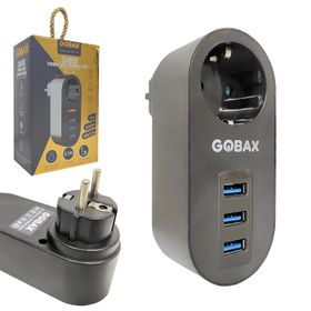 Gobax MG-102 2500W 10A 3XUSB 2.1A Siyah Akım Korumalı Tekli Priz