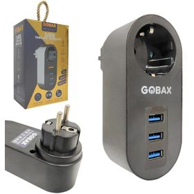 Gobax MG-102 2500W 10A 3XUSB 2.1A Siyah Akım Korumalı Tekli Priz