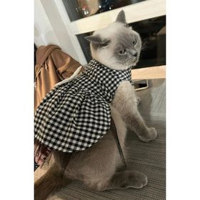 Gobo Beyaz Siyah Kareli Dişi Kedi 3 Medium Köpek Kıyafeti Elbisesi