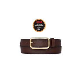 GoDeri 3 cm-100 cm Deri Gold Tokalı Koyu Kahverengi Kadın Kemeri
