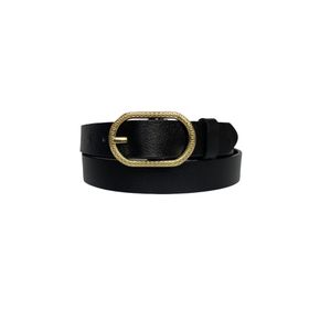 GoDeri 3 cm-100 cm Deri Gold Tokalı Siyah Kadın Kemeri