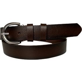 GoDeri 3 cm-105 cm Deri Gümüş Tokalı Koyu Kahverengi Kadın Kemeri