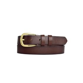 GoDeri 3 cm-110 cm Deri Gold Tokalı Koyu Kahverengi Kadın Kemeri