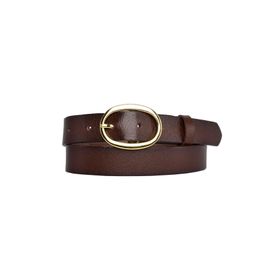 GoDeri 3 cm-110 cm Deri Gold Tokalı Koyu Kahverengi Kadın Kemeri