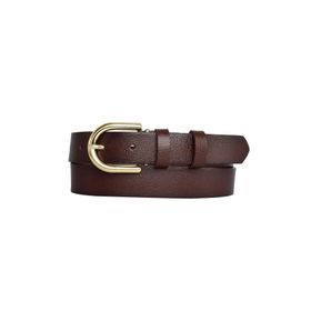 GoDeri 3 cm-115 cm Deri Gold Tokalı Koyu Kahverengi Kadın Kemeri