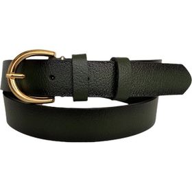 GoDeri 3 cm-120 cm Deri Gold Tokalı Yeşil Kadın Kemeri