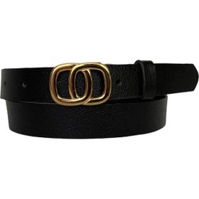 GoDeri 3 cm-95 cm Deri Gold Tokalı Siyah Kadın Kemeri