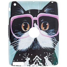 Gogo Accessories İpad 2.3.4 Model Pembe Gozluklu Kedi Baskılı Kedi Silikon Kılıf
