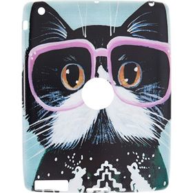 Gogo Accessories İpad 2.3.4 Model Pembe Gozluklu Kedi Baskılı Kedi Silikon Kılıf