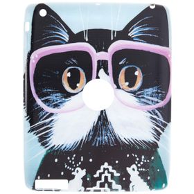 Gogo Accessories iPad 4 Nesil Model Pembe Gozluklu Kedi Baskılı Kedi Silikon Kılıf