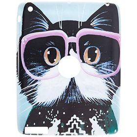 Gogo Accessories iPad 4 Nesil Model Pembe Gozluklu Kedi Baskılı Kedi Silikon Kılıf