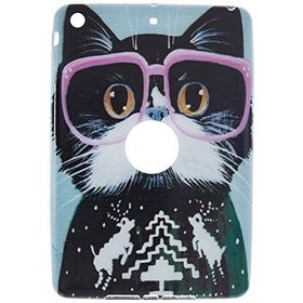 Gogo Accessories iPad mini 2 Nesil Model Pembe Gozluklu Kedi Baskılı Kedi Silikon Kılıf