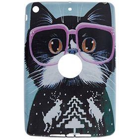 Gogo Accessories iPad mini 3.Nesil Model Pembe Gozluklu Kedi Baskılı Kedi Silikon Kılıf