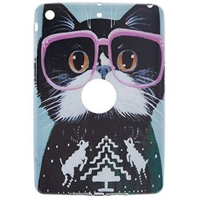 Gogo Accessories iPad mini Model Pembe Gozluklu Kedi Baskılı Kedi Silikon Kılıf