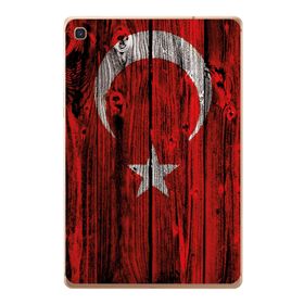 Gogo Accessories Samsung Galaxy Tab ile Uyumlu S Sm-T720 Türk Bayrağı Ahşap Baskılı Silikon Kılıf