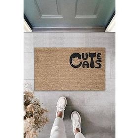 Gökyaprak K-2062 Dijital Baskı Kahverengi Kedili Cute Cats Dekoratif Kapı Paspası