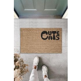 Gökyaprak K-2062 Dijital Baskı Kahverengi Kedili Cute Cats Dekoratif Kapı Paspası